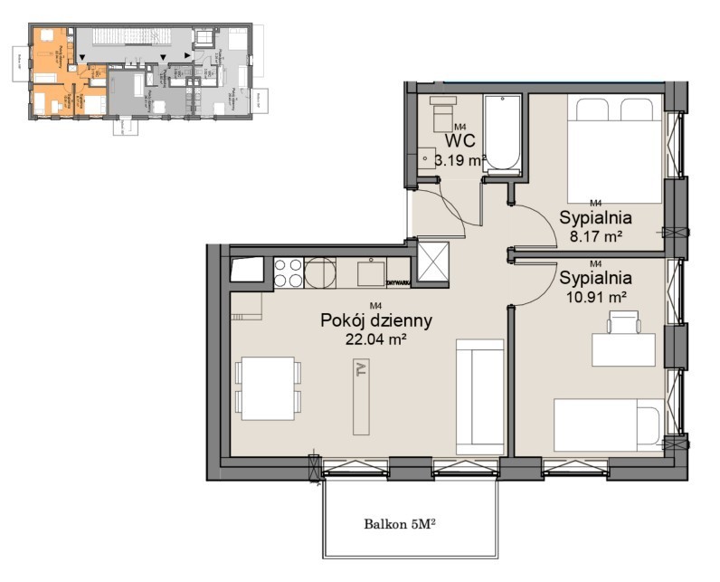 Kompaktowe mieszkanie 3-pokojowe
