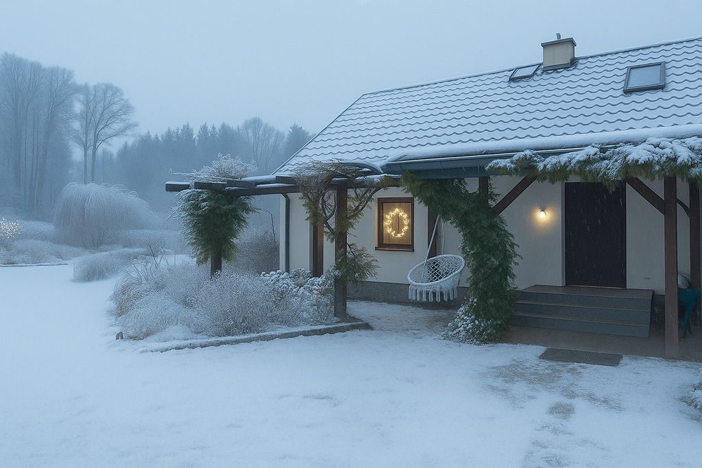 Siedlisko  duży ogród  staw  fotowoltaika