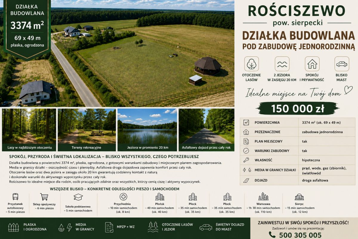 DZIAŁKA BUDOWLANA 3374 m² | MPZP + WZ | ASFALT |