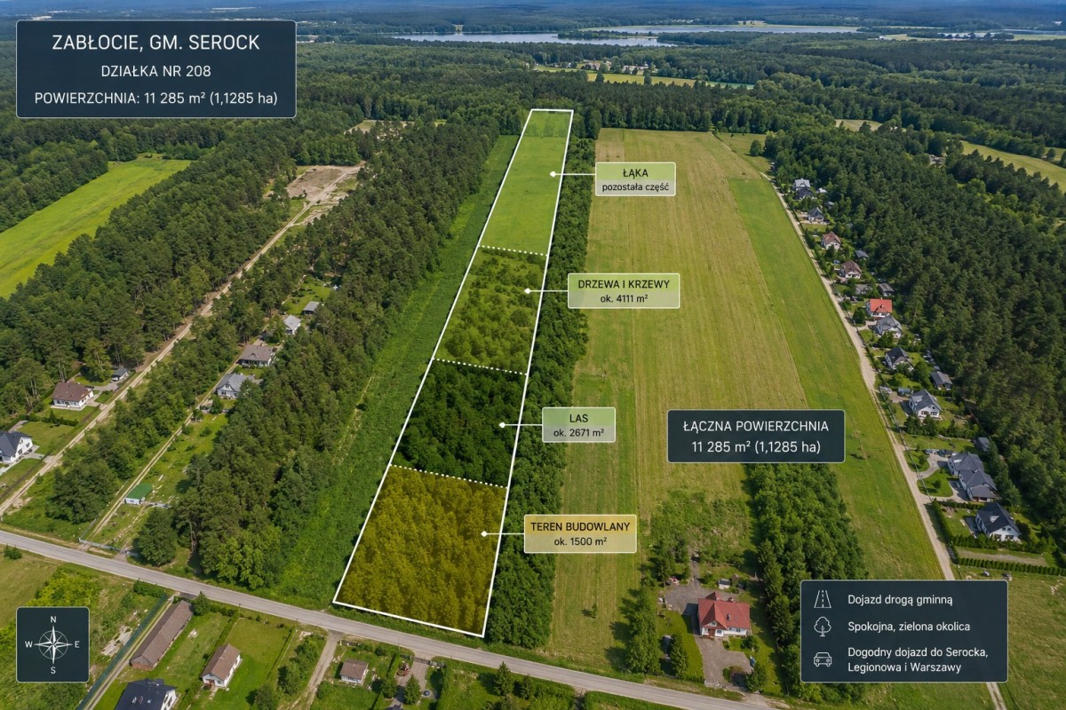 1,13 ha | Działka z częścią budowlaną | Las | Zabł