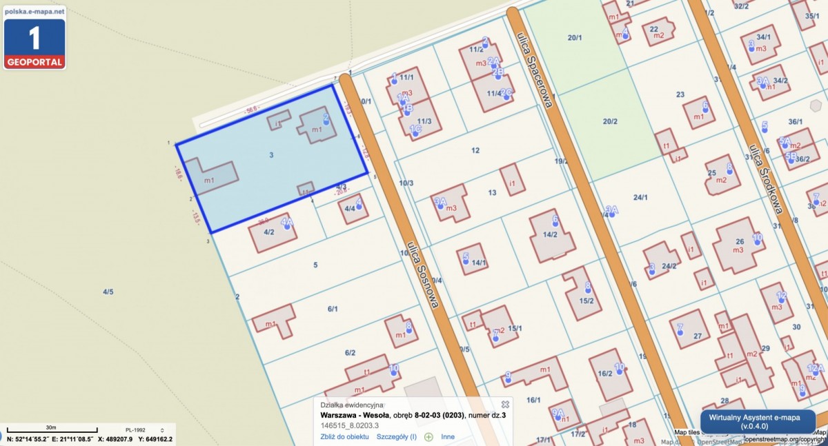 Działka inwestycyjna 1823 m² w Warszawa Wesoła