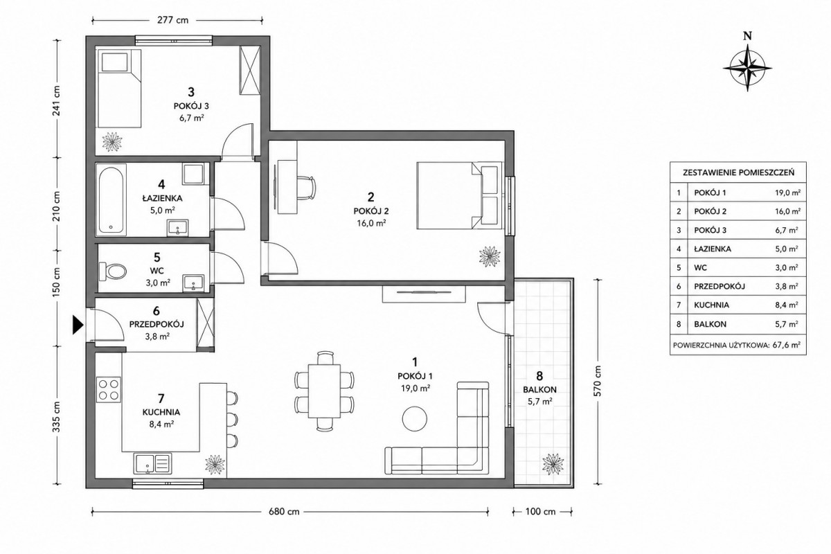 3 pokoje | 61,8 m² | Duży balkon | Winda | Praga-P
