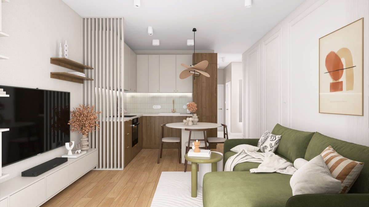 Dwustronne, balkon, 1 piętro, cegła, zieleń, blisk